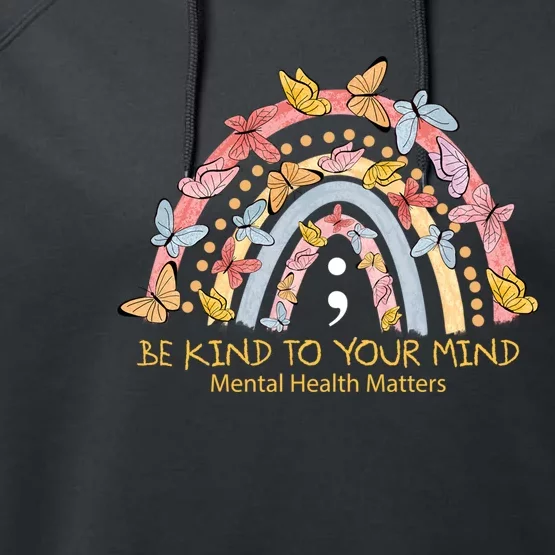 Rainbow With Butterflies Mental Health Awareness Gift Performance Fleece Hoodie