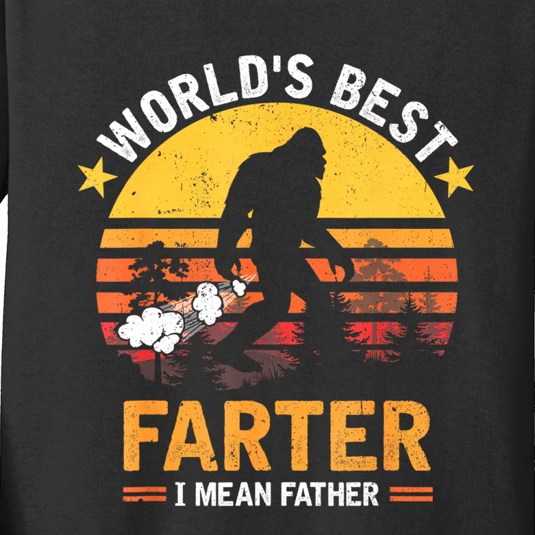 Retro Worlds Best Farter I Mean Father Bigfoot Fathers Day Kids Long Sleeve Shirt