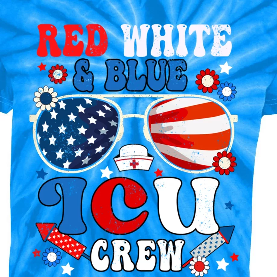 Red White Blue Icu Crew Nurse Scrub Sunglasses 4th Of July Cool Gift Kids Tie-Dye T-Shirt