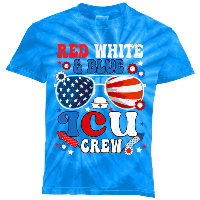 Red White Blue Icu Crew Nurse Scrub Sunglasses 4th Of July Cool Gift Kids Tie-Dye T-Shirt