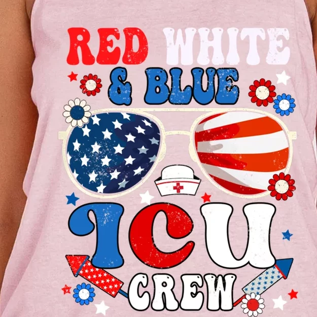 Red White Blue Icu Crew Nurse Scrub Sunglasses 4th Of July Cool Gift Women's Knotted Racerback Tank