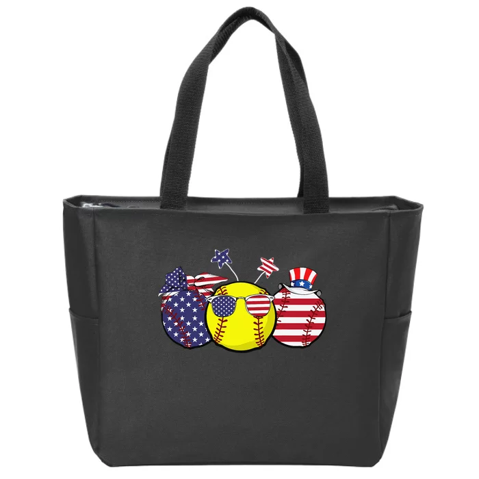 Red White Blue Softball Lover Patriotic 4th Of July Zip Tote Bag