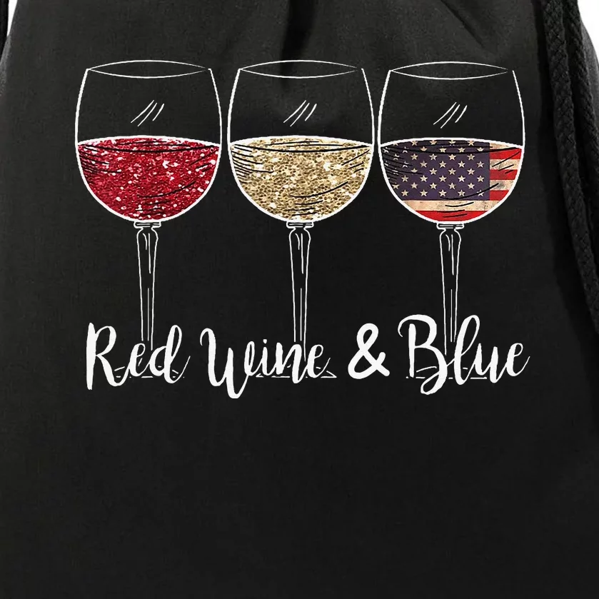 Red Wine & Blue 4th of July wine Red White Blue Wine Glasses Drawstring Bag