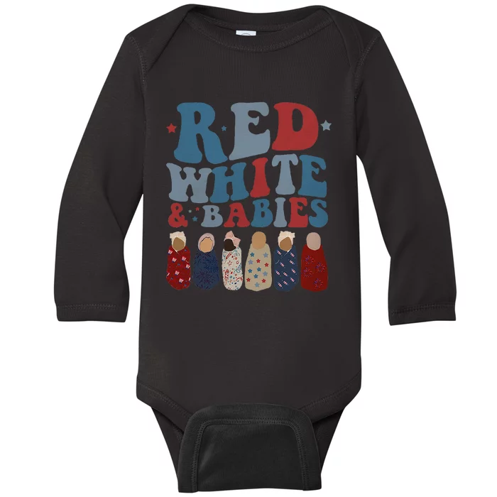 Red White Babies NICU Nurse 4th Of July Neonatal Nursing Baby Long Sleeve Bodysuit