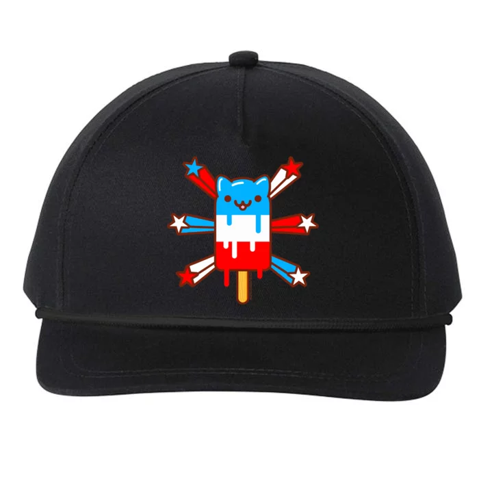 RED WHITE & BLUE POPSICLE CAT - 4th of July Snapback Five-Panel Rope Hat