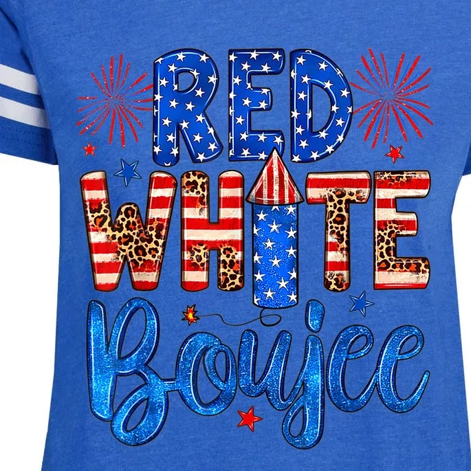 Red White & Boujee Summer Funny Drinking 4th of July US Flag Enza Ladies Jersey Football T-Shirt