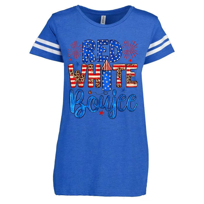 Red White & Boujee Summer Funny Drinking 4th of July US Flag Enza Ladies Jersey Football T-Shirt