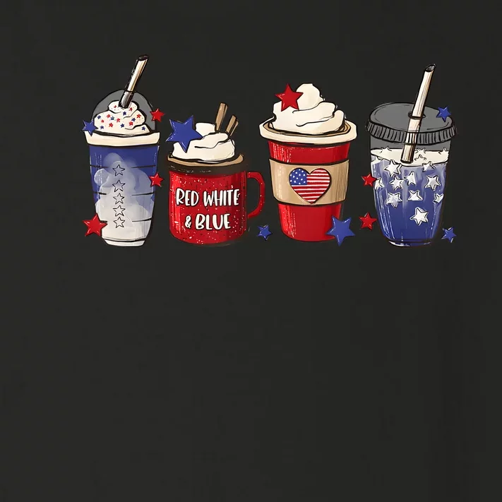 Red White Blue Latte Ice Coffee USA 4th Of July Patriotic Toddler Long Sleeve Shirt