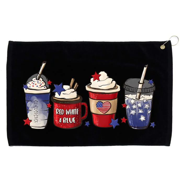 Red White Blue Latte Ice Coffee USA 4th Of July Patriotic Grommeted Golf Towel