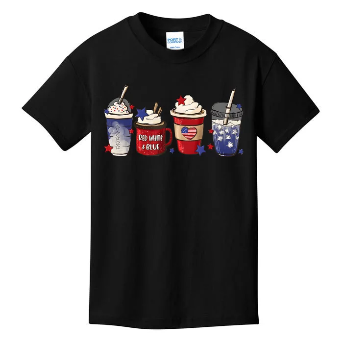 Red White Blue Latte Ice Coffee USA 4th Of July Patriotic Kids T-Shirt