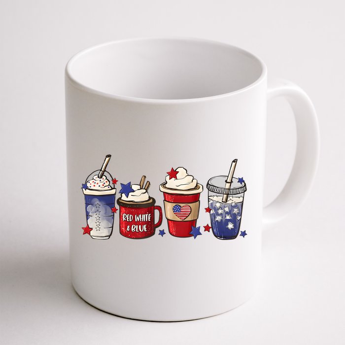 Red White Blue Latte Ice Coffee USA 4th Of July Patriotic Front & Back Coffee Mug