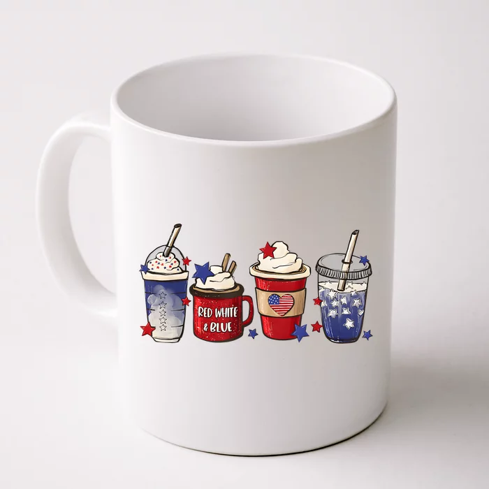 Red White Blue Latte Ice Coffee USA 4th Of July Patriotic Front & Back Coffee Mug