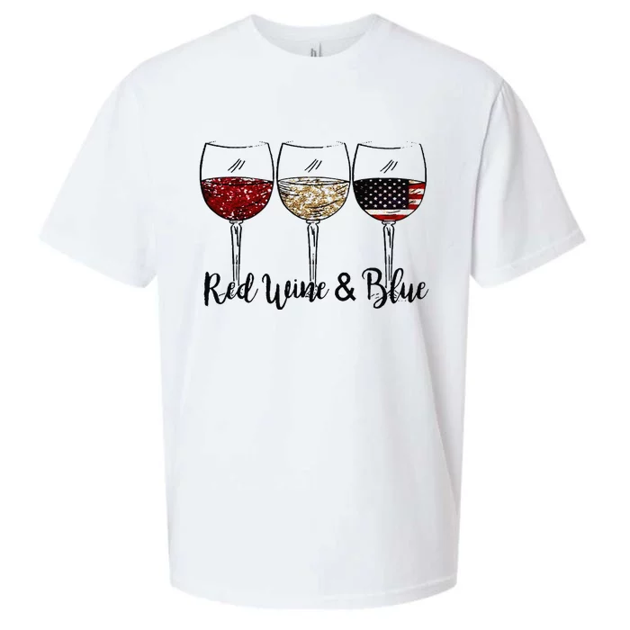 Red Wine & Blue 4th of July Red White Blue Wine Glasses Sueded Cloud Jersey T-Shirt