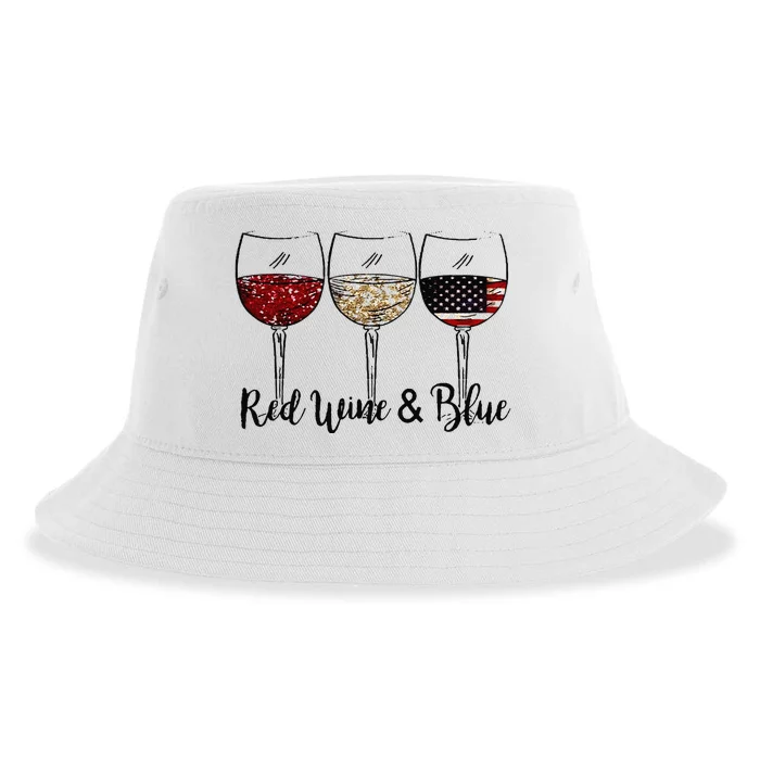 Red Wine & Blue 4th of July Red White Blue Wine Glasses Sustainable Bucket Hat