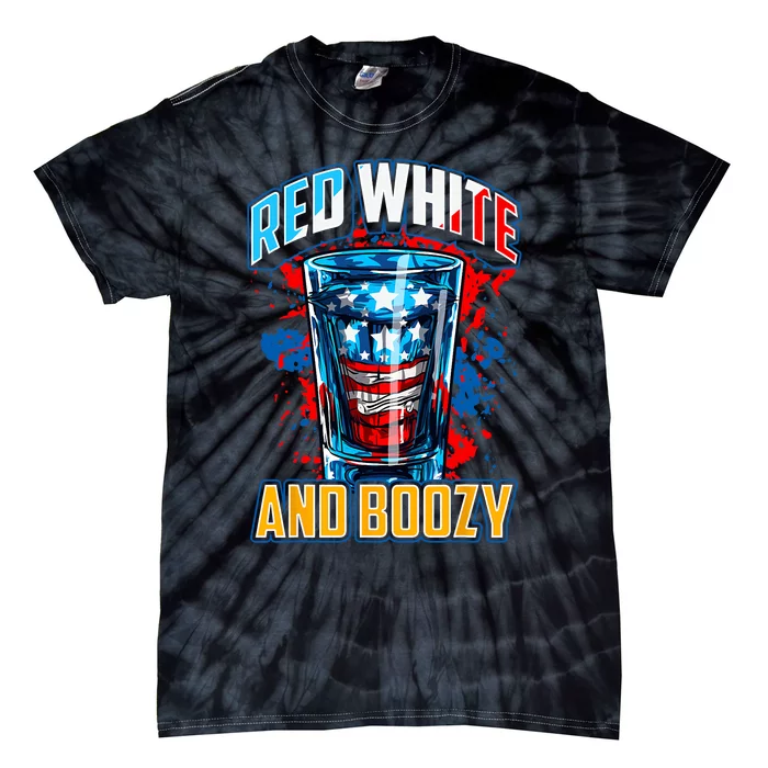 Red White & Boozy Patriotic American Whiskey Drinker Alcohol Tie-Dye T-Shirt