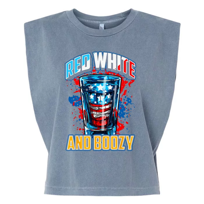 Red White & Boozy Patriotic American Whiskey Drinker Alcohol Garment-Dyed Women's Muscle Tee