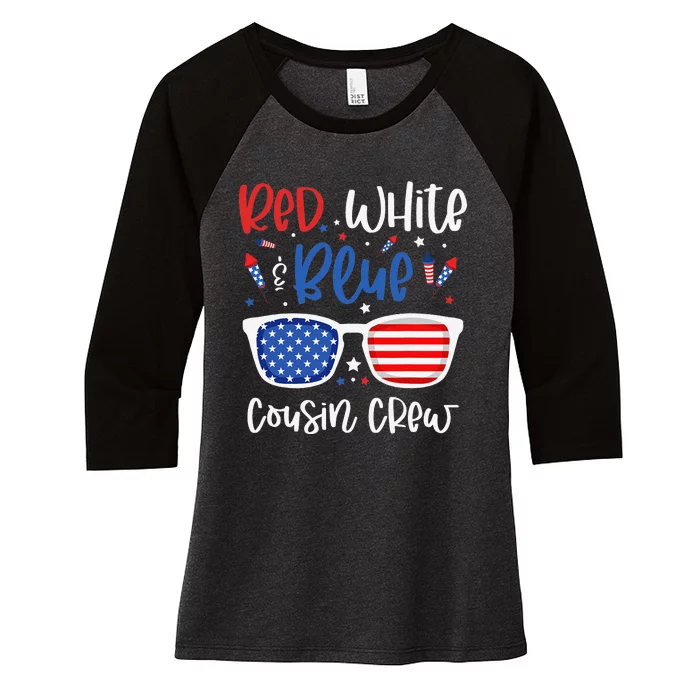 Red White & Blue Cousin Crew 4th of July USA Sunglasses Women's Tri-Blend 3/4-Sleeve Raglan Shirt