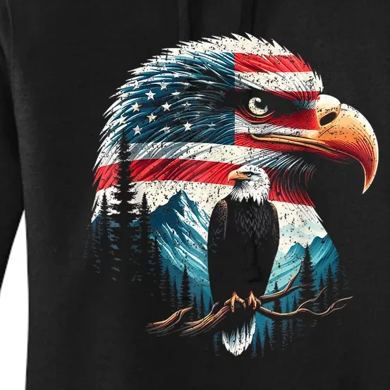 Red White Blue Bald Eagle American Flag For 4th Of July Gift Women's Pullover Hoodie