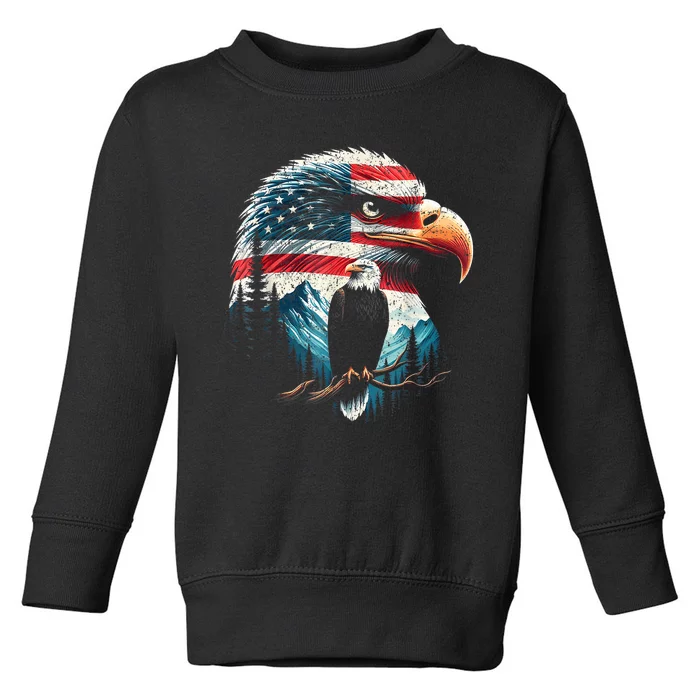 Red White Blue Bald Eagle American Flag For 4th Of July Gift Toddler Sweatshirt