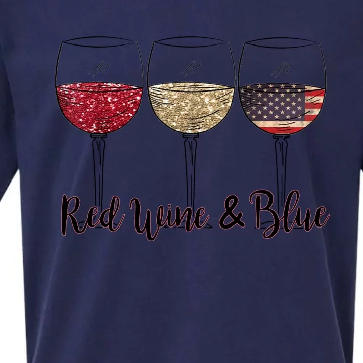 Red Wine & Blue 4th Of July Wine Red White Blue Wine Glasses Sueded Cloud Jersey T-Shirt