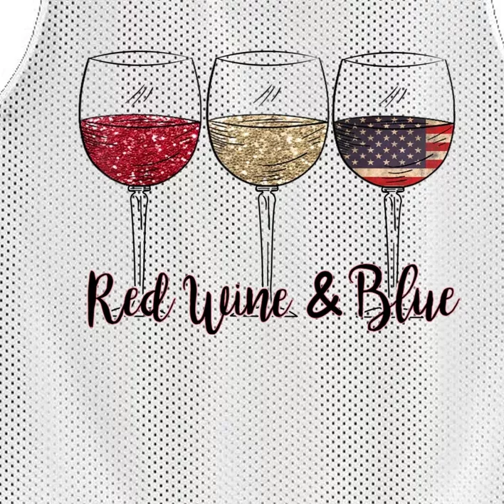 Red Wine & Blue 4th Of July Wine Red White Blue Wine Glasses Mesh Reversible Basketball Jersey Tank