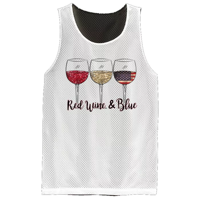 Red Wine & Blue 4th Of July Wine Red White Blue Wine Glasses Mesh Reversible Basketball Jersey Tank