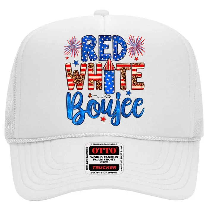 Red White & Boujee Summer Funny Drinking 4th Of July US Flag High Crown Mesh Trucker Hat