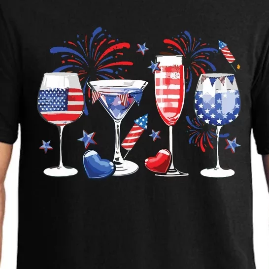 Red White Blue Wine Glass USA Flag Happy 4th Of July Pajama Set