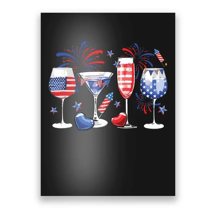 Red White Blue Wine Glass USA Flag Happy 4th Of July Poster