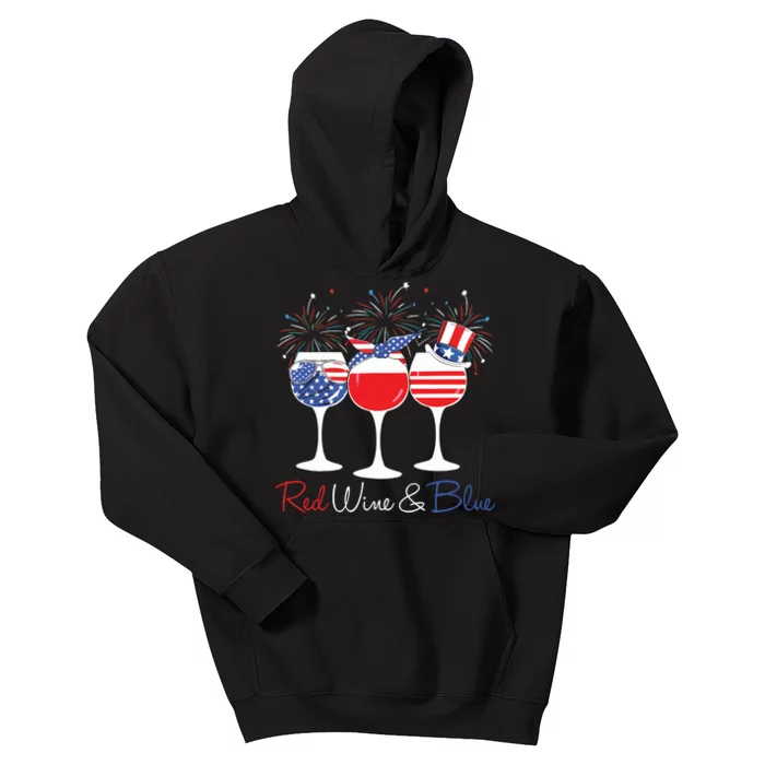 Red Wine Blue Funny America USA Flag 4th Of July Patriotic Kids Hoodie