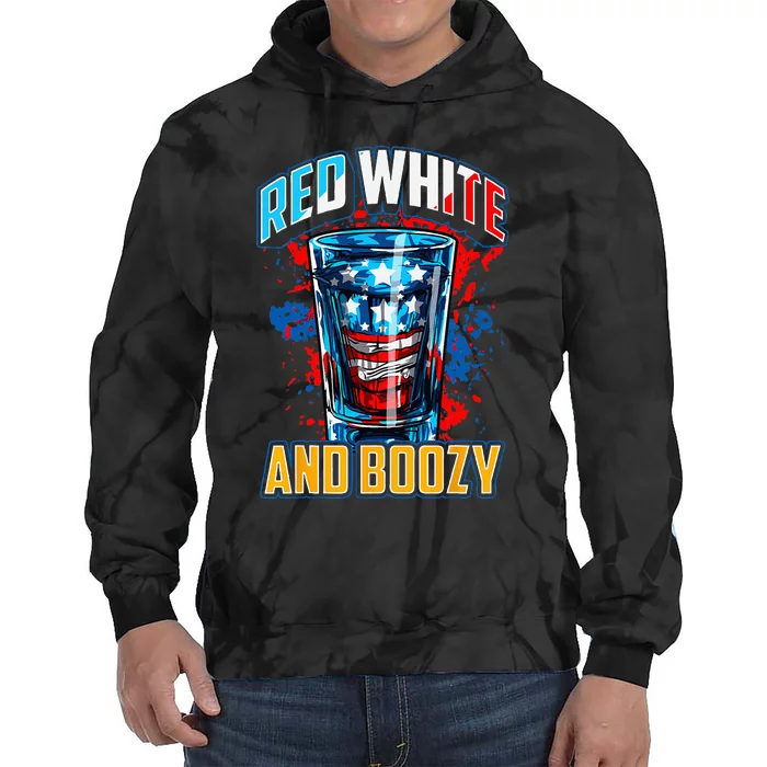 Red White & Boozy Patriotic American Whiskey Drinker Alcohol Tie Dye Hoodie