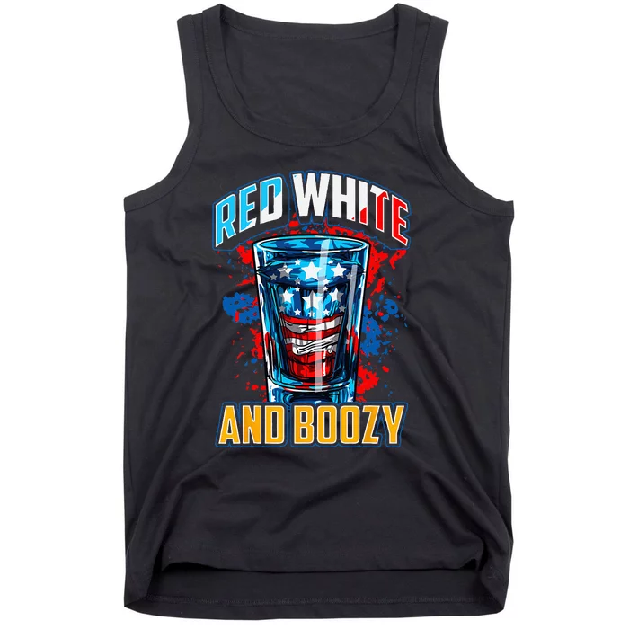 Red White & Boozy Patriotic American Whiskey Drinker Alcohol Tank Top