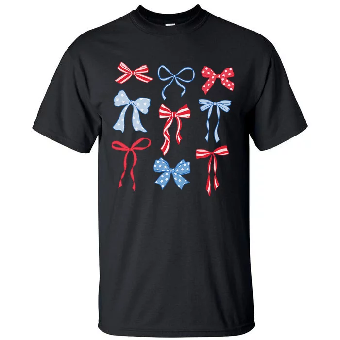 Red White Blue Coquette Bows 4th Of July Tall T-Shirt