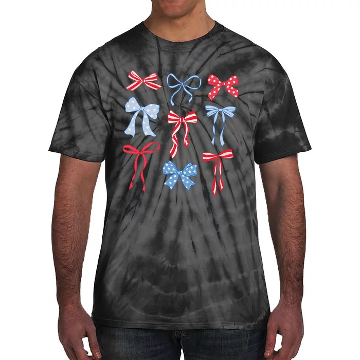 Red White Blue Coquette Bows 4th Of July Tie-Dye T-Shirt