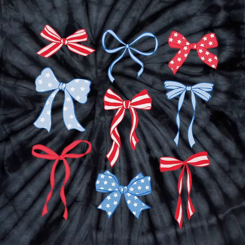 Red White Blue Coquette Bows 4th Of July Tie-Dye T-Shirt