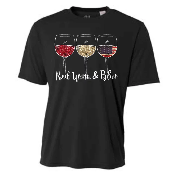 Red Wine & Blue 4th Of July Wine Red White Blue Wine Glasses Cooling Performance Crew T-Shirt