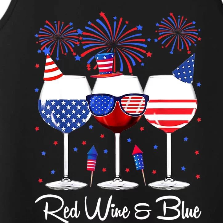 Red Wine & Blue 4th Of July Wine Red White Blue Wine Glasses Performance Tank