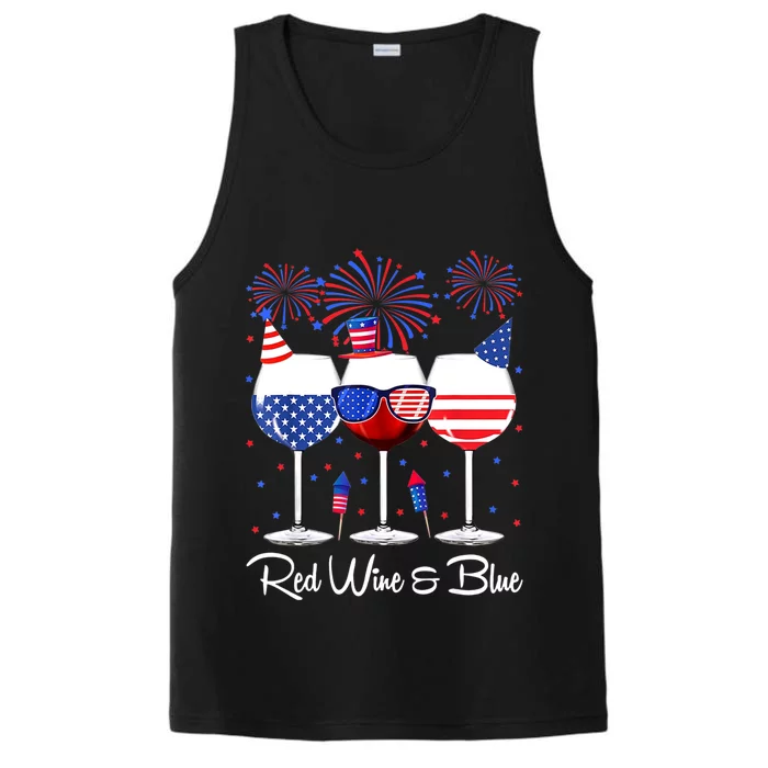 Red Wine & Blue 4th Of July Wine Red White Blue Wine Glasses Performance Tank