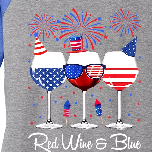 Red Wine & Blue 4th Of July Wine Red White Blue Wine Glasses Women's Tri-Blend 3/4-Sleeve Raglan Shirt