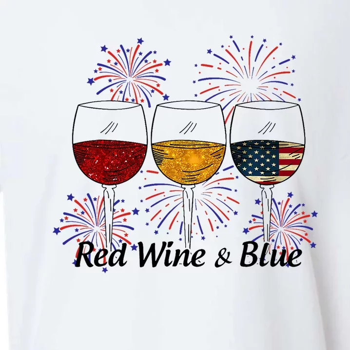 Red Wine & Blue 4th Of July Red White Blue Wine Glasses Sueded Cloud Jersey T-Shirt