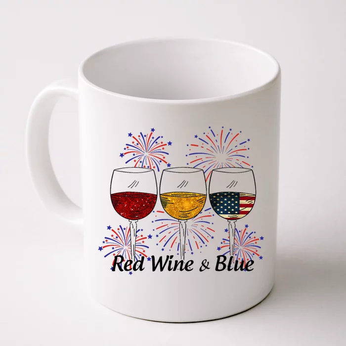 Red Wine & Blue 4th Of July Red White Blue Wine Glasses Front & Back Coffee Mug