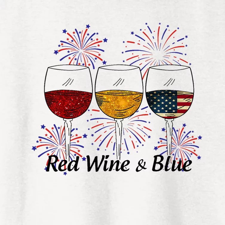 Red Wine & Blue 4th Of July Red White Blue Wine Glasses Women's Crop Top Tee