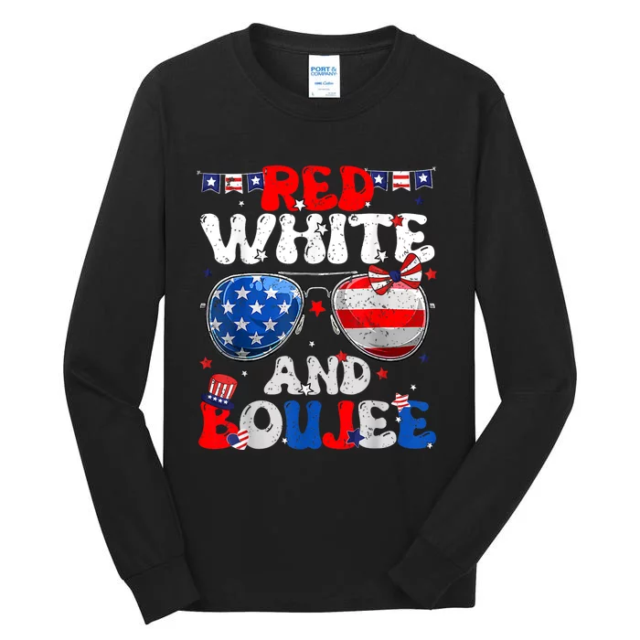 Red White & Boujee Summer Funny Drinking 4th Of July US Flag Tall Long Sleeve T-Shirt