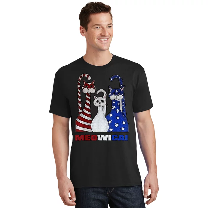 Red White Blue Cat USA Flag 4th Of July Patriotic Cat Lover T-Shirt