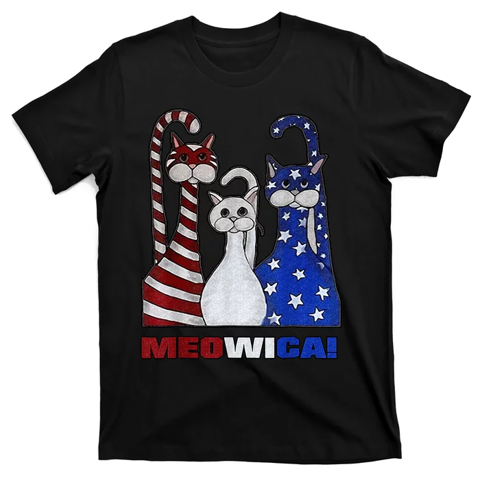 Red White Blue Cat USA Flag 4th Of July Patriotic Cat Lover T-Shirt