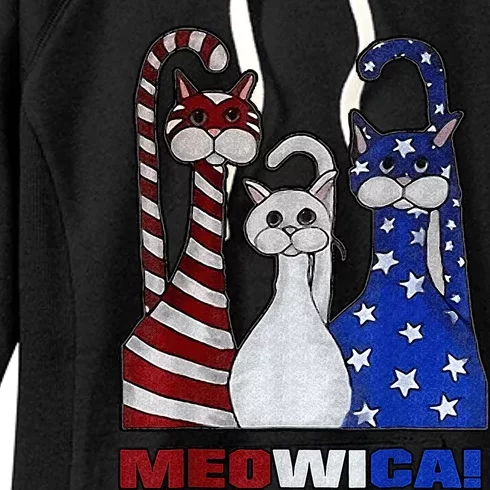 Red White Blue Cat USA Flag 4th Of July Patriotic Cat Lover Women's Fleece Hoodie