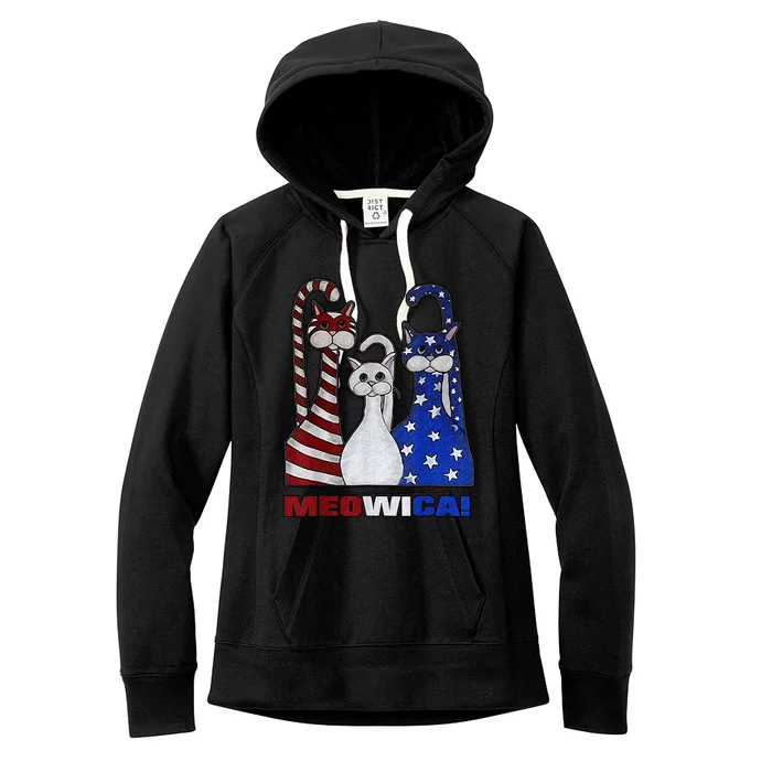 Red White Blue Cat USA Flag 4th Of July Patriotic Cat Lover Women's Fleece Hoodie