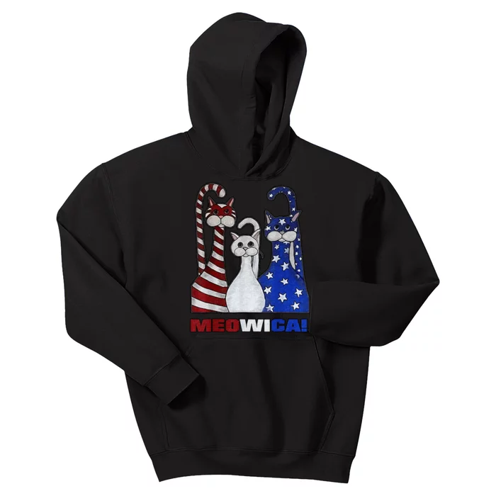 Red White Blue Cat USA Flag 4th Of July Patriotic Cat Lover Kids Hoodie