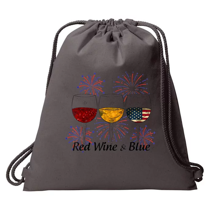 Red Wine & Blue 4th Of July Red White Blue Wine Glasses Drawstring Bag