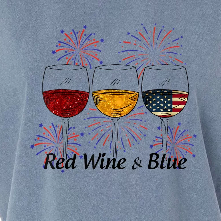 Red Wine & Blue 4th Of July Red White Blue Wine Glasses Garment-Dyed Women's Muscle Tee